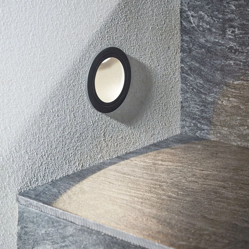 Lucande Pordis LED Wandlamp - Rond - Donkergrijs - IP65
