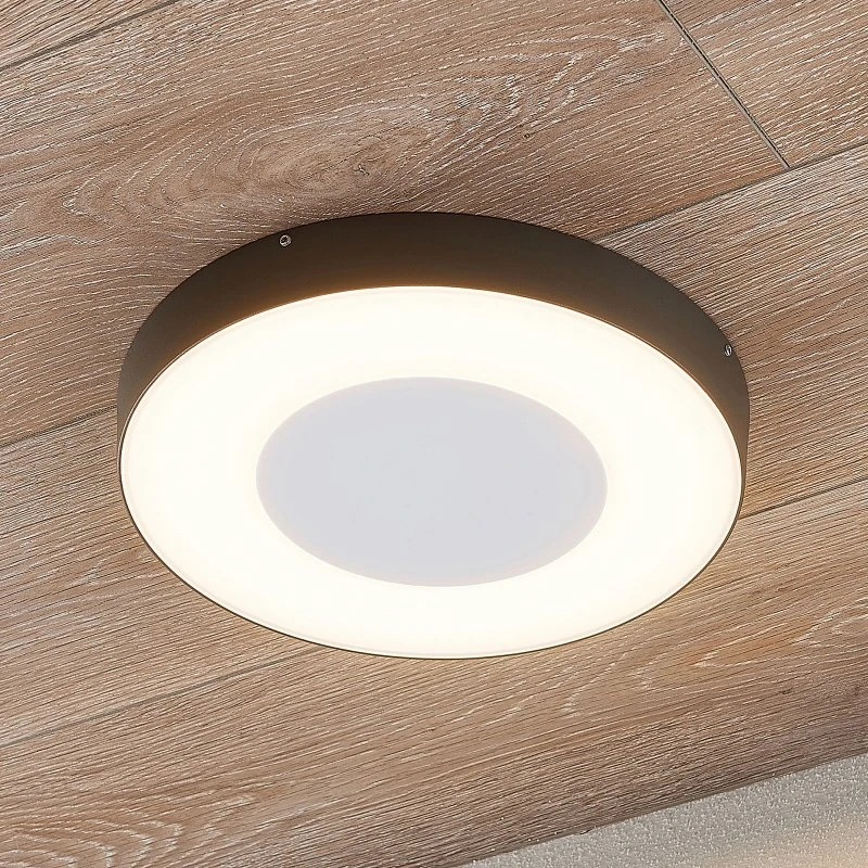 Lucande Sora LED buiten plafondlamp - Rond met sensor - IP54 - Donkergrijs