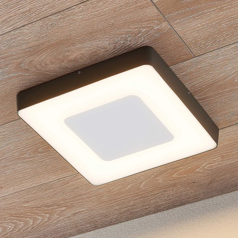 Lucande Sora LED Buitenplafondlamp - Hoekig, Sensor, IP54 - Donkergrijs