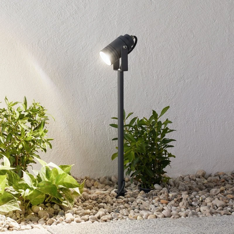 Lucande Galina Buitenspot met Grondspies, Grijs, 40 cm