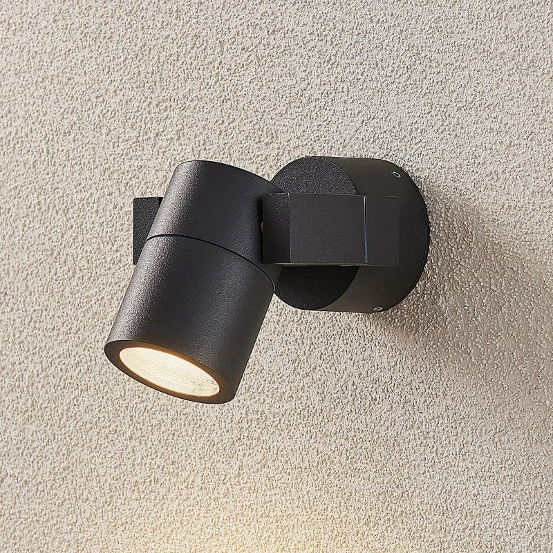 Lucande wandspot Kavuna, rond, antraciet, aluminium, IP54