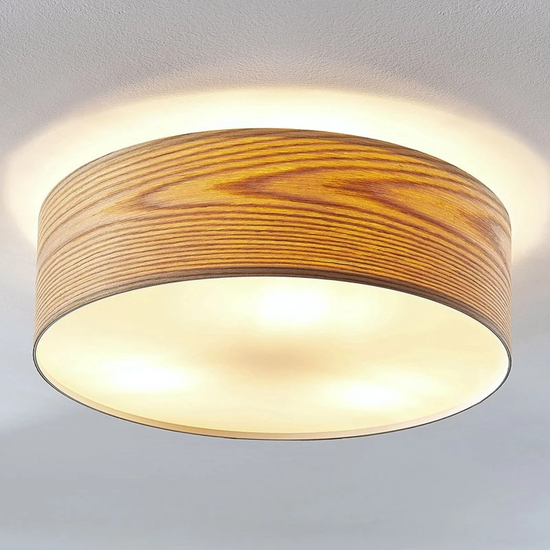 Lindby Dominic Plafondlamp - Hout & Wit - Ø 45 cm