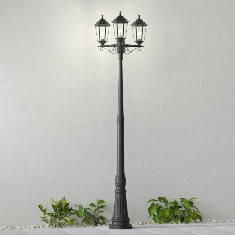 Lindby buitenlamp Nane, 217cm, zwart, 3-lampen, E27