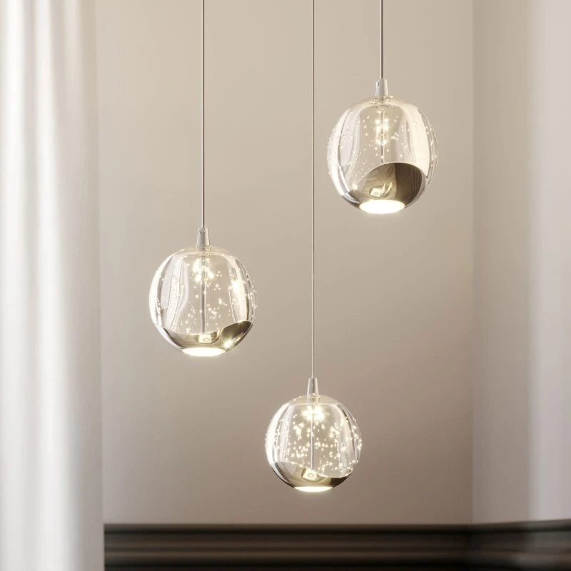 Lucande Hayley LED Hanglamp - Chroom & Glas - 3-lamps - Ø 25 cm