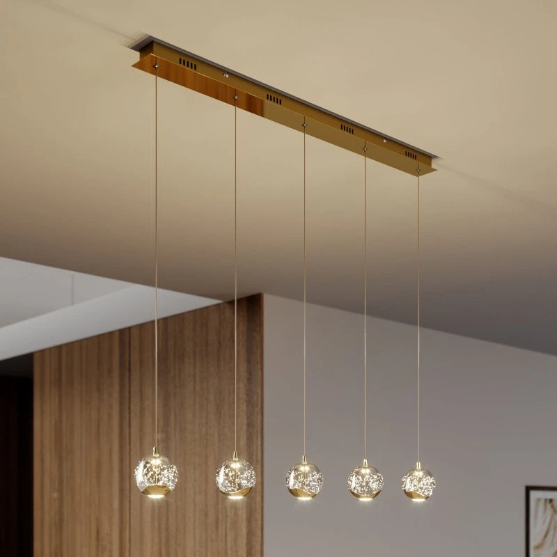 Lucande Hayley LED hanglamp - 96 cm - Goud & Transparant Glas