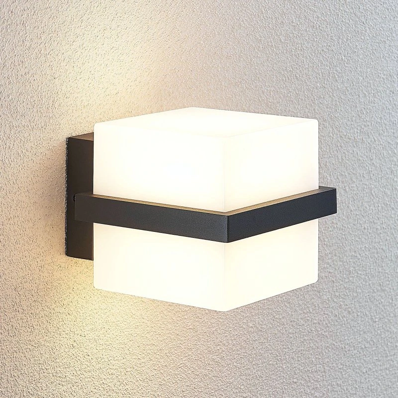 Lindby Auron LED Buitenwandlamp - Modern Kubusontwerp - Donkergrijs