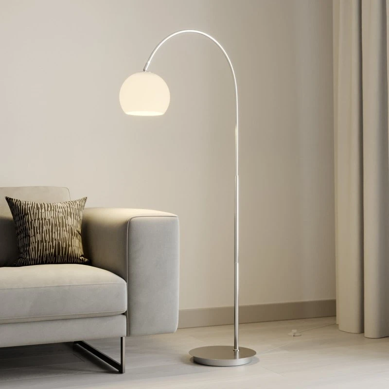 Lindby Booglamp Cynthia - Nikkel & Glas - 140 cm