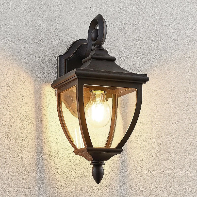 Lindby Buitenwandlamp Cerys Zwart - Kunststof - 37 cm