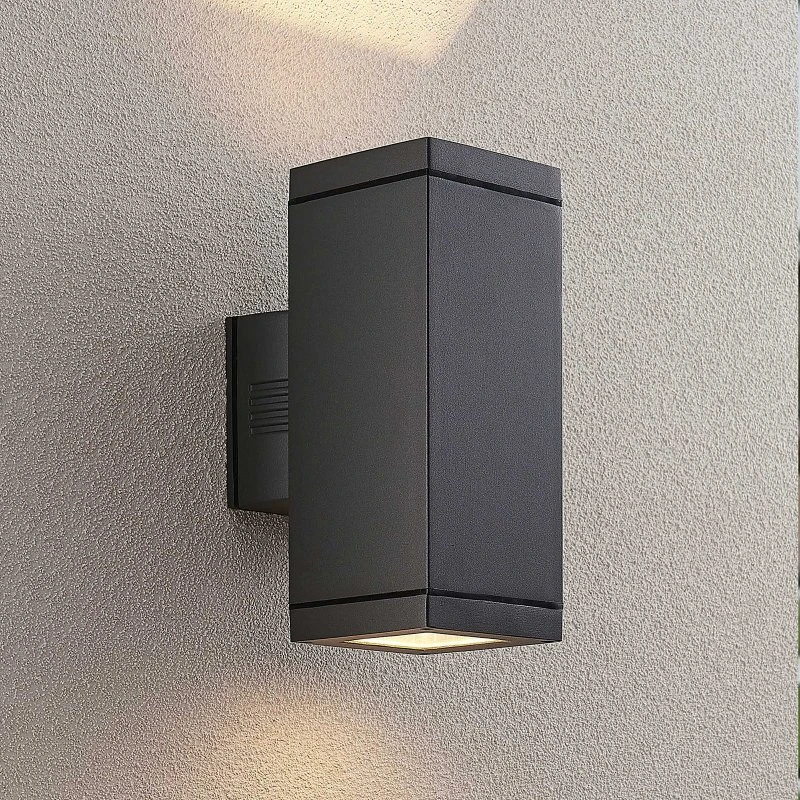 Lucande Stani Buitenwandlamp - Donkergrijs - 2x E27