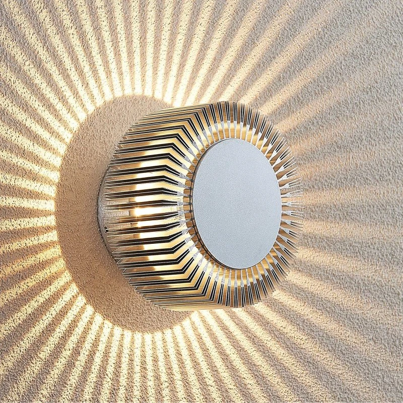 Lucande Keany LED Buitenwandlamp - Rond - Grijs - Ø 16 cm