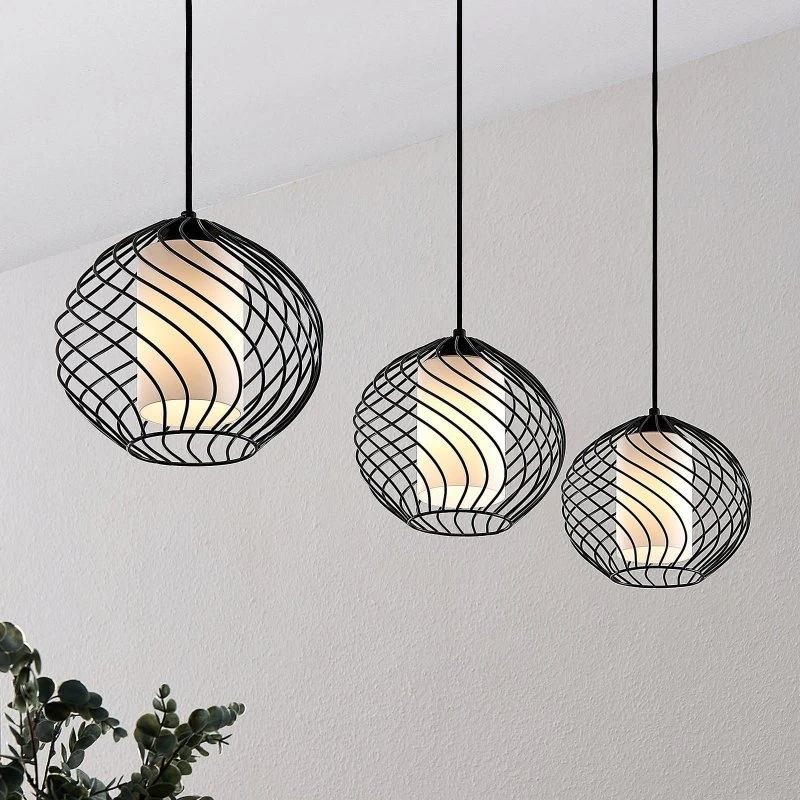Lindby Hanglamp Cedrice - Zwart Metaal - 3 Bolvormige Kappen