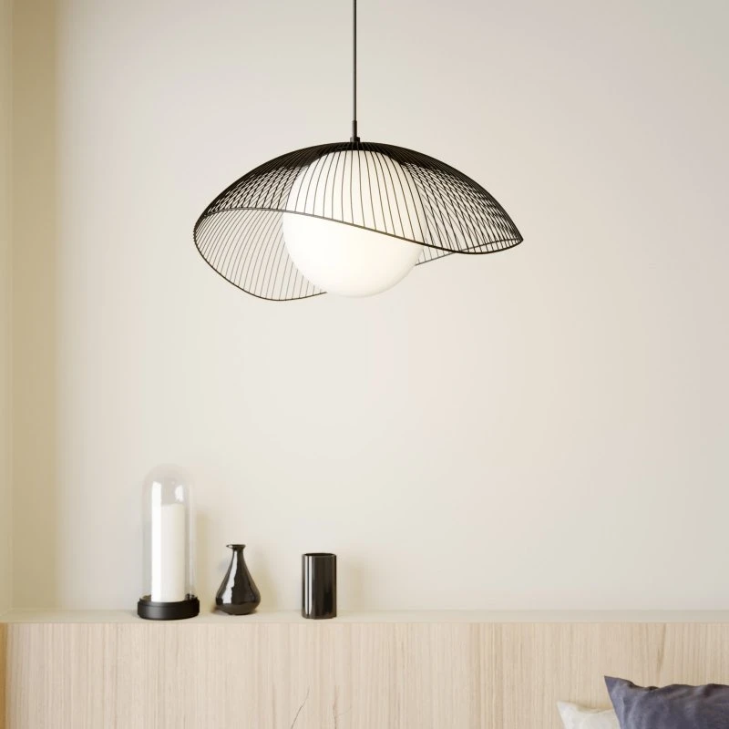 Lindby Fabronia Hanglamp - Zwart & Opaalwit Glas