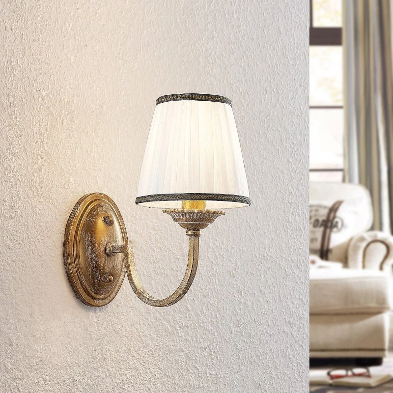 Lindby Lumiel Wandlamp - Antiek Messing & Crème - Landelijk