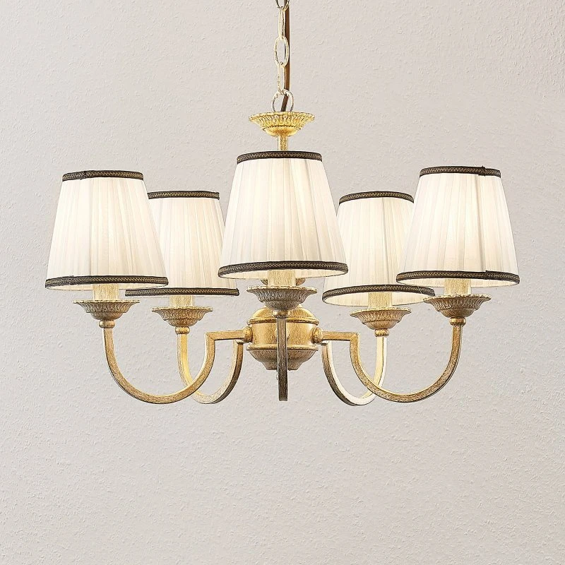 Lindby Lumiel Kroonluchter - 5-lichts - Crème/Antiek Messing