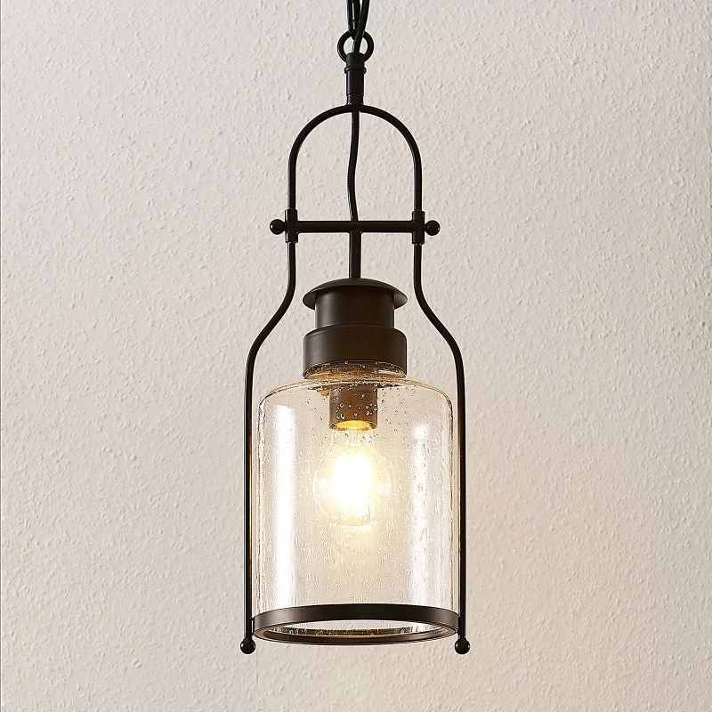 Lindby Rozalie Hanglamp - Zwart Metaal & Helder Glas met Bubbels
