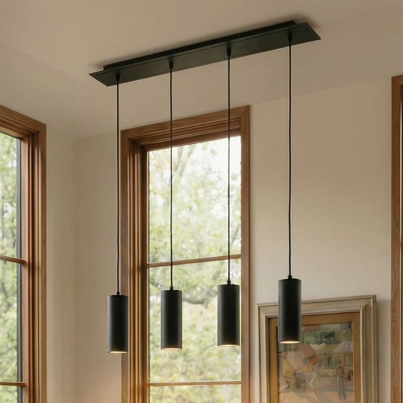 Lindby Joffrey Hanglamp - Zwart - 76 cm - 4-lampen