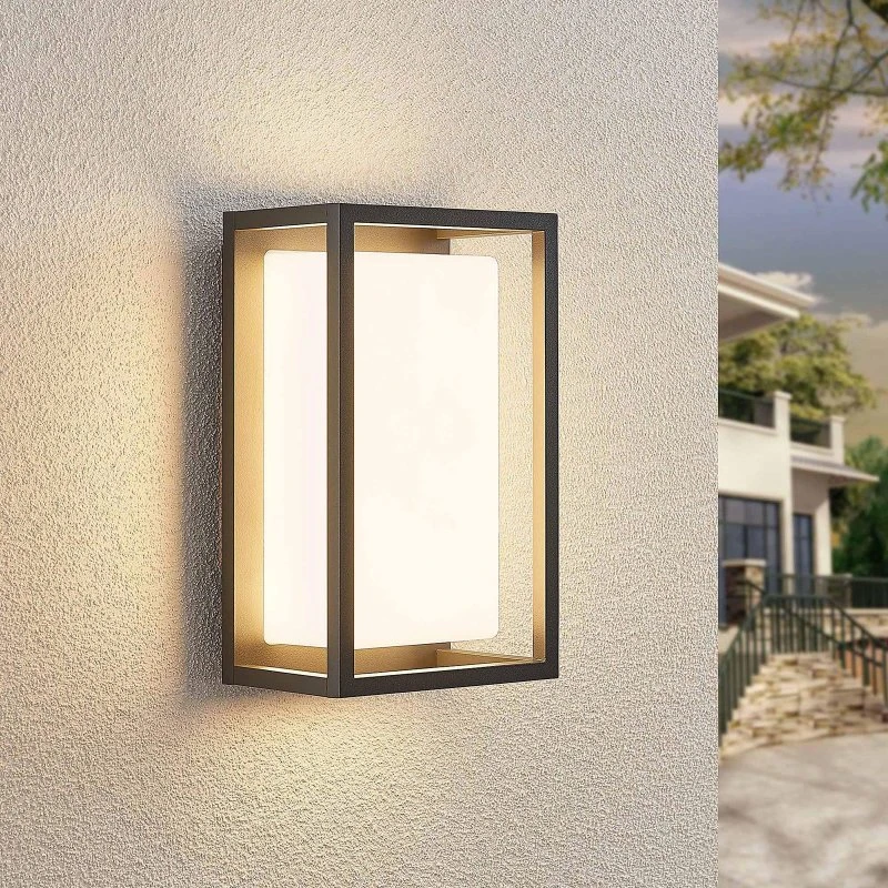 Lucande Ilirian LED Buitenwandlamp - Antraciet - 15 cm