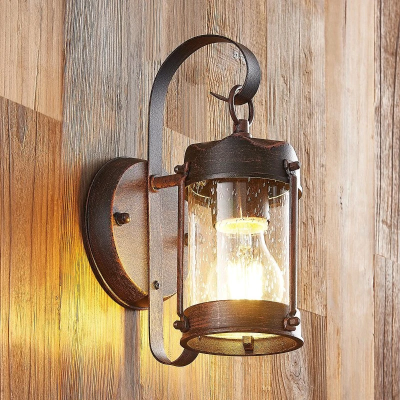 Lindby Farly Buitenwandlamp - Roestbruin Aluminium - Bubbelglas