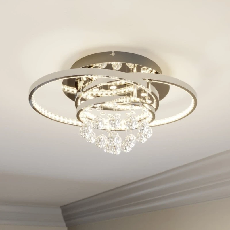 Lucande Keely LED Plafondlamp - Chroom/Kristal - 45 cm