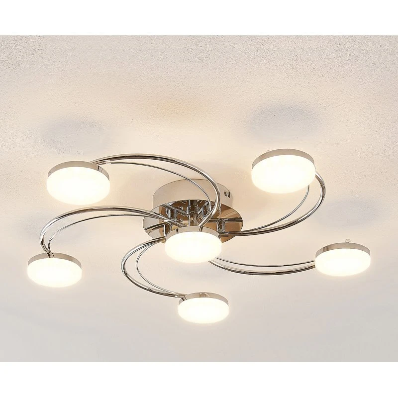 Lindby LED plafondlamp Rouven, Chroom, Spiraalvorm, 6-lampen