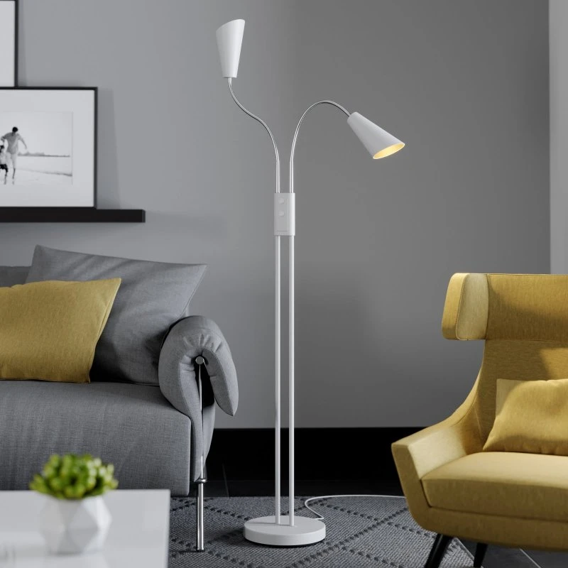 Lucande Medira Vloerlamp - Wit - 2 Verstelbare Lampenkoppen