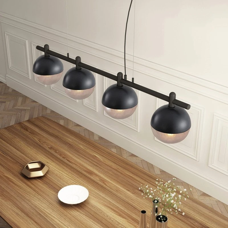 Lucande Dustian Hanglamp - 4 Bollen - Zwart & Glas