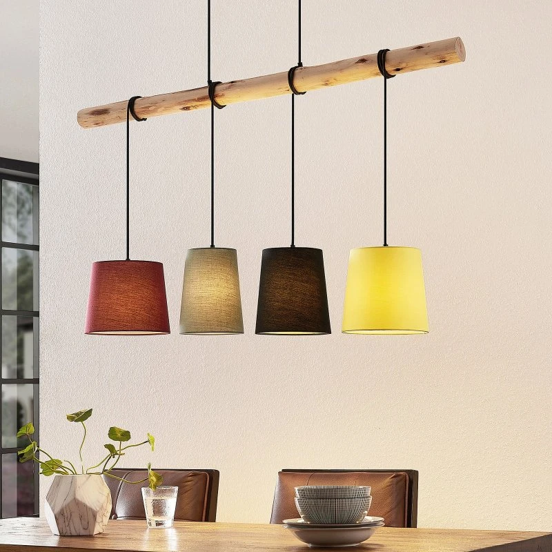 Lindby Hanglamp Moskau - Hout & Textiel - 116 cm