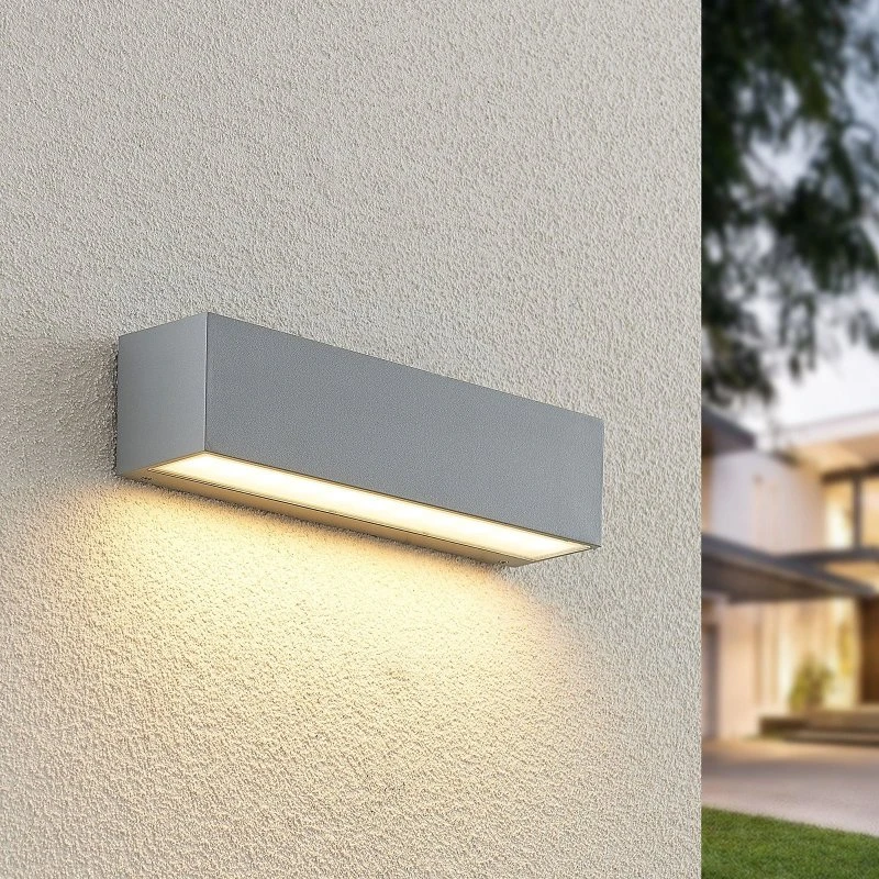 Lucande Lengo LED Buitenwandlamp - Zilver - 25 cm