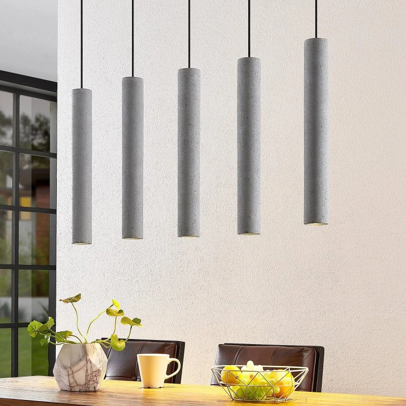 Lindby Concretto Hanglamp - 100 cm - Beton & Aluminium - Grijs
