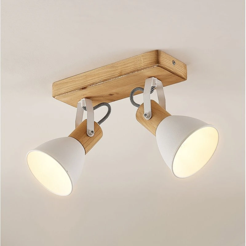 Lindby Merela Plafondspot - Wit/Hout - 28 cm - 2x E14