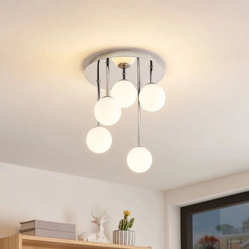 Lindby Plafondlamp Chrissy - Chroom/Opaal - 5-lampig - Ø27 cm