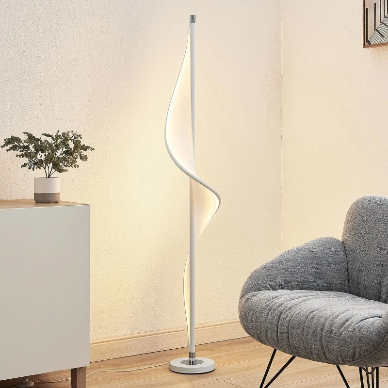 Lucande Edano LED Vloerlamp - Wit Textiel - 154 cm
