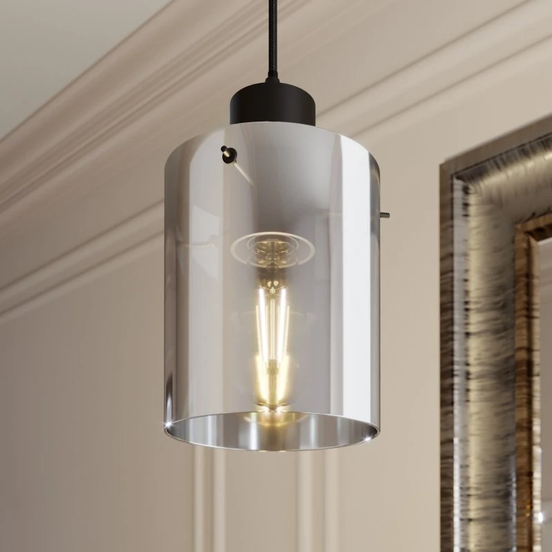Lindby Kourtney Hanglamp - Glas - Zwart/Rookgrijs - Ø 15 cm