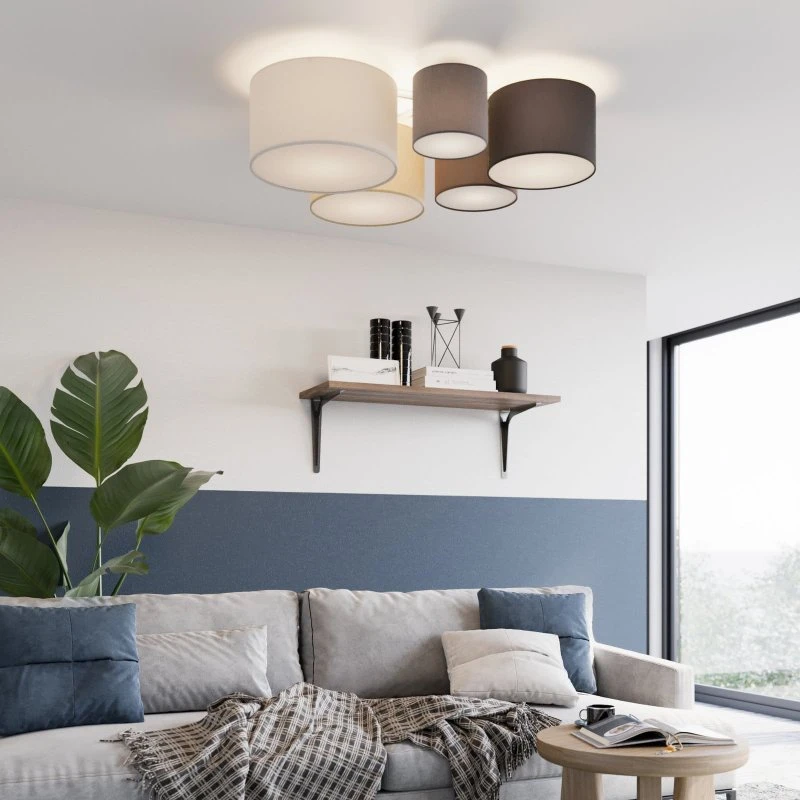 Lindby Plafondlamp Laurenz, 5-lampig, Bruin/Beige, Textiel