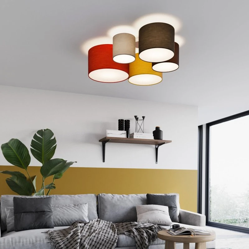 Lindby Laurenz Plafondlamp - Multicolor Textiel - 5 Lampen