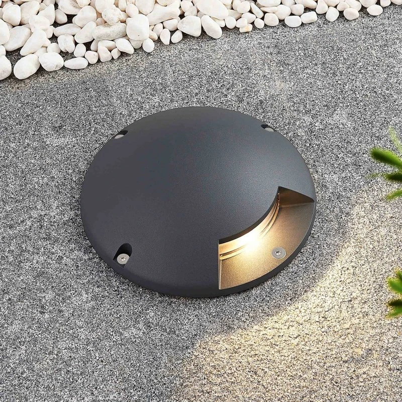 Lindby LED vloerspot Cormac - Zwart - Ø 21 cm - IP67