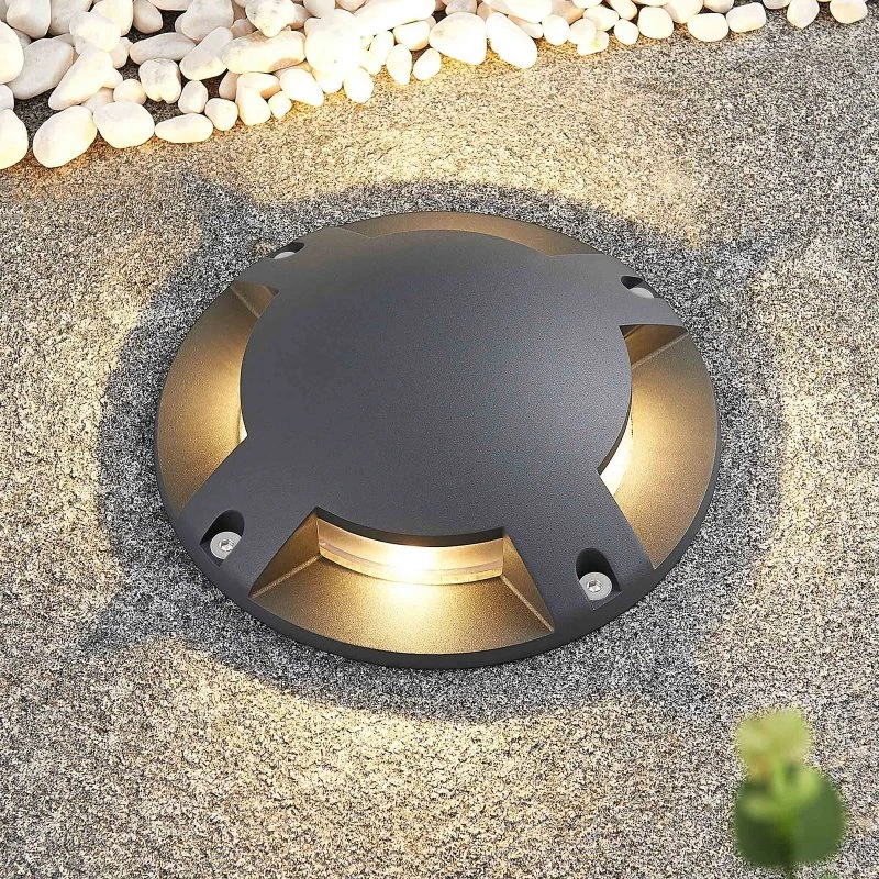 Lindby Cormac LED Vloerspot - 4-lamps - Ø 21 cm - IP67 - Zwart