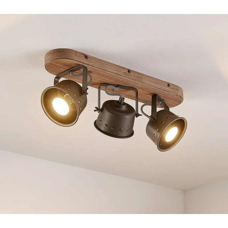 Lindby Rubinjo Plafondspot - 45 cm - 3-lamps - Hout & Zwart