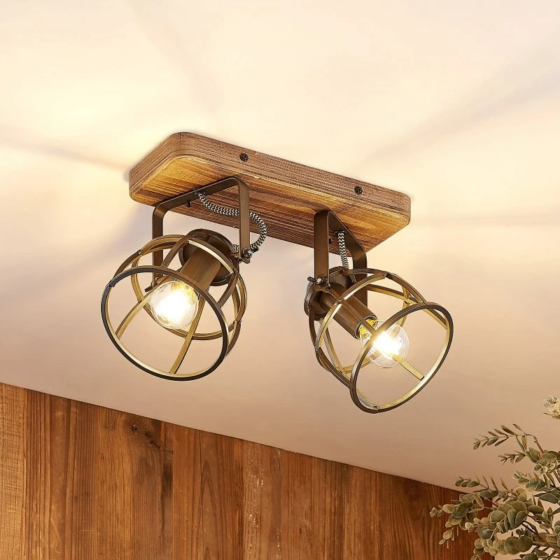 Lindby Plafondlamp Rutger - Hout & Zwart - 36 cm