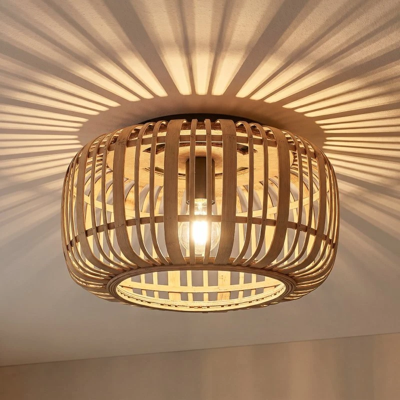 Lindby Canyana Plafondlamp - Rotan - 40 cm - Naturel