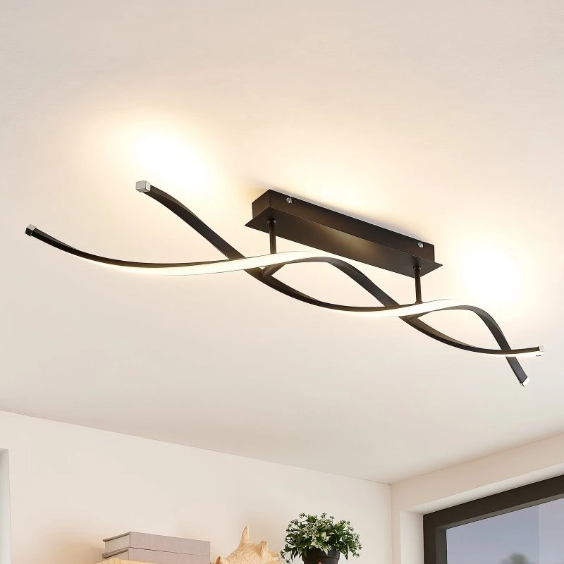 Lindby Welina LED Plafondlamp - Mat Zwart - Dimbaar