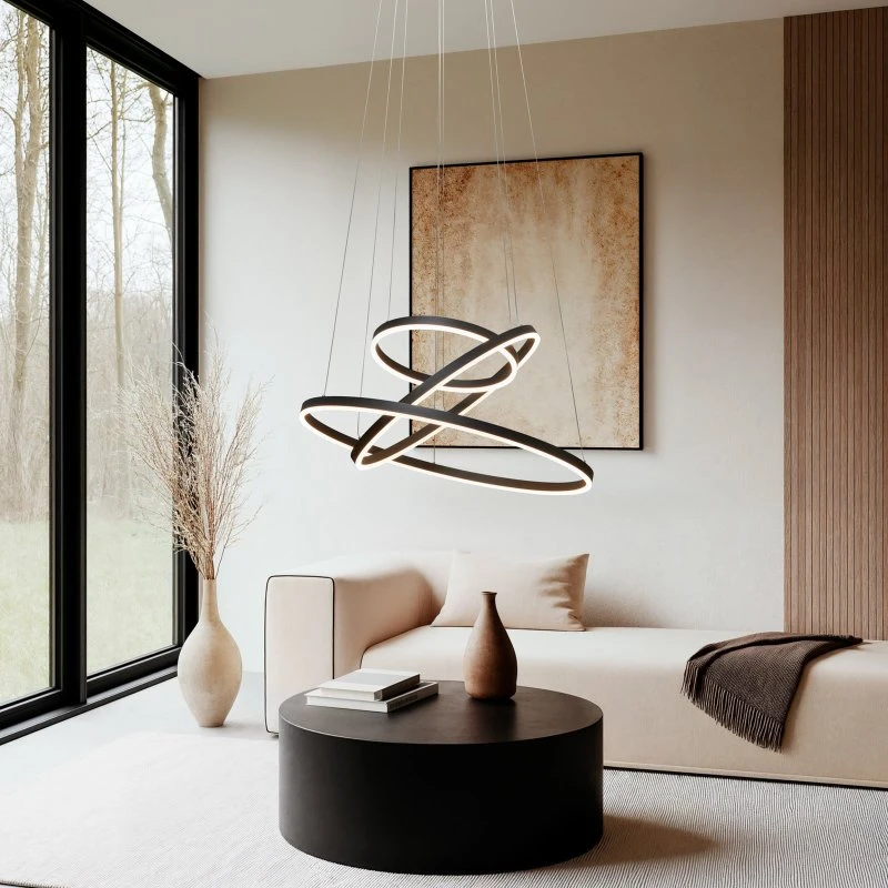 Arcchio Albiona LED Hanglamp - Zwart - 3 Ringen - Ø 80 cm