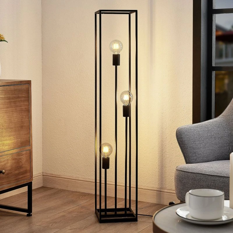 Lindby Vloerlamp Krisha - Zwart - 3-lamps E27