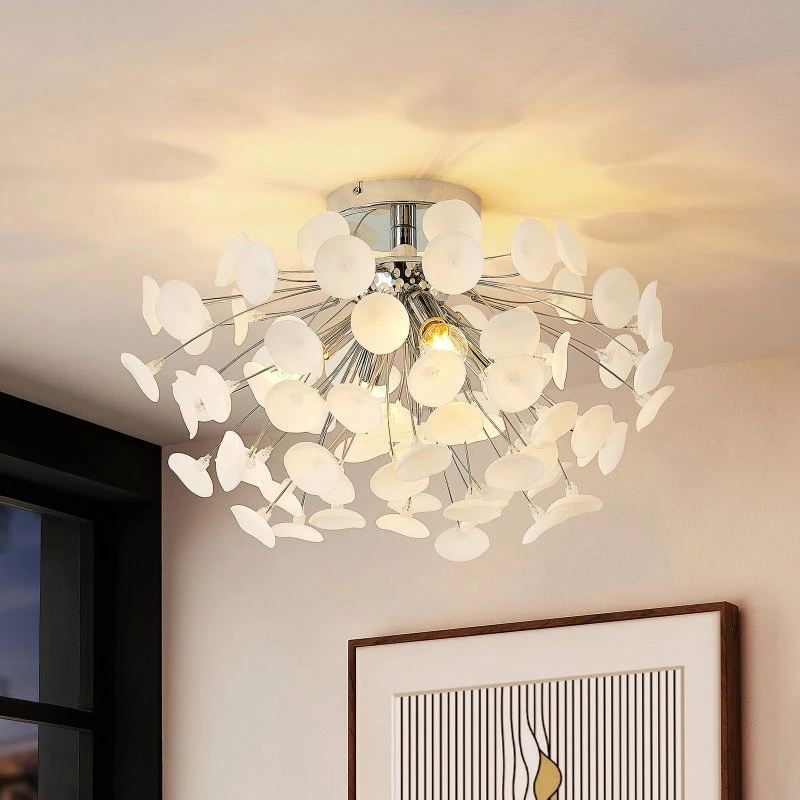 Lindby Yurina Plafondlamp - Chroom/Opaal - Modern Design