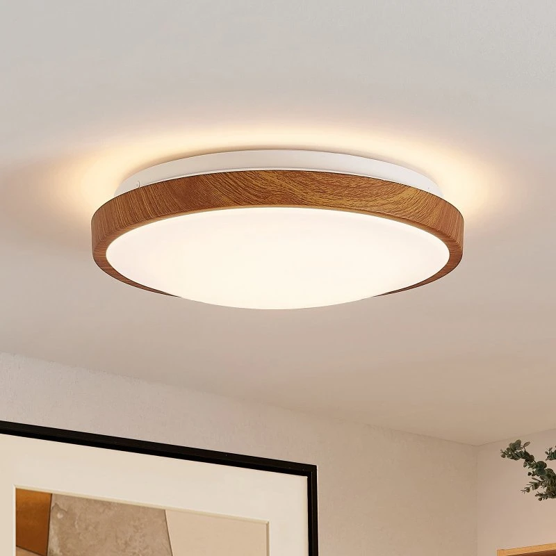 Lindby Mynte LED Plafondlamp - Houtlook - Ø30cm