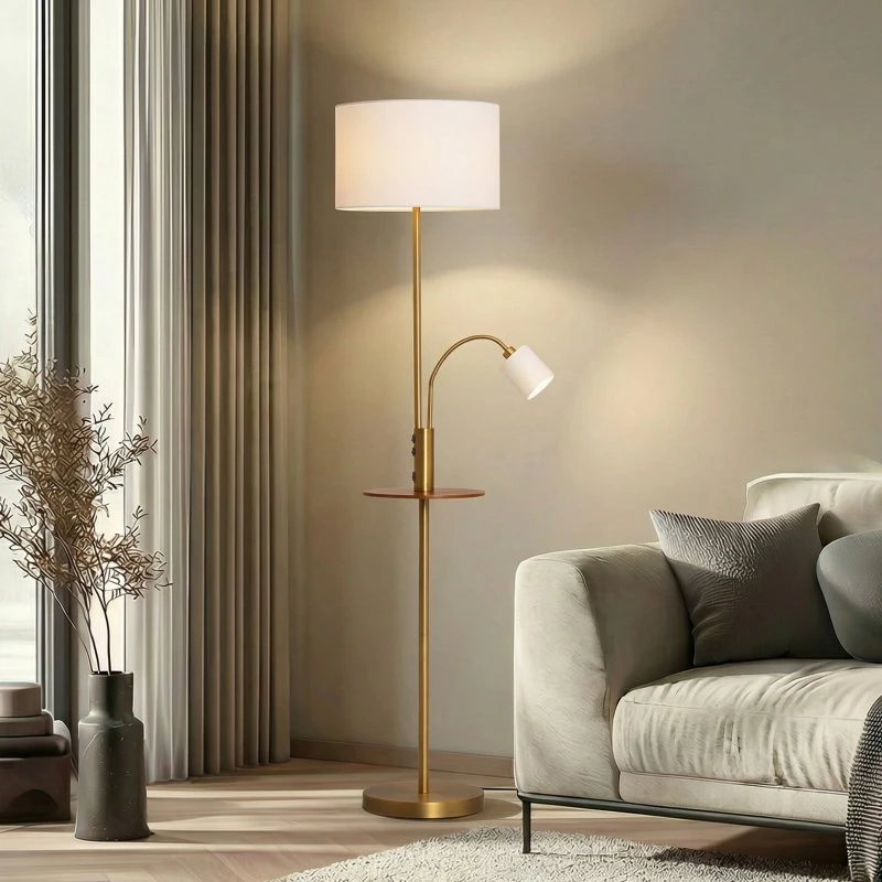 Lindby Aovan Vloerlamp met USB en Legvlak - Brons