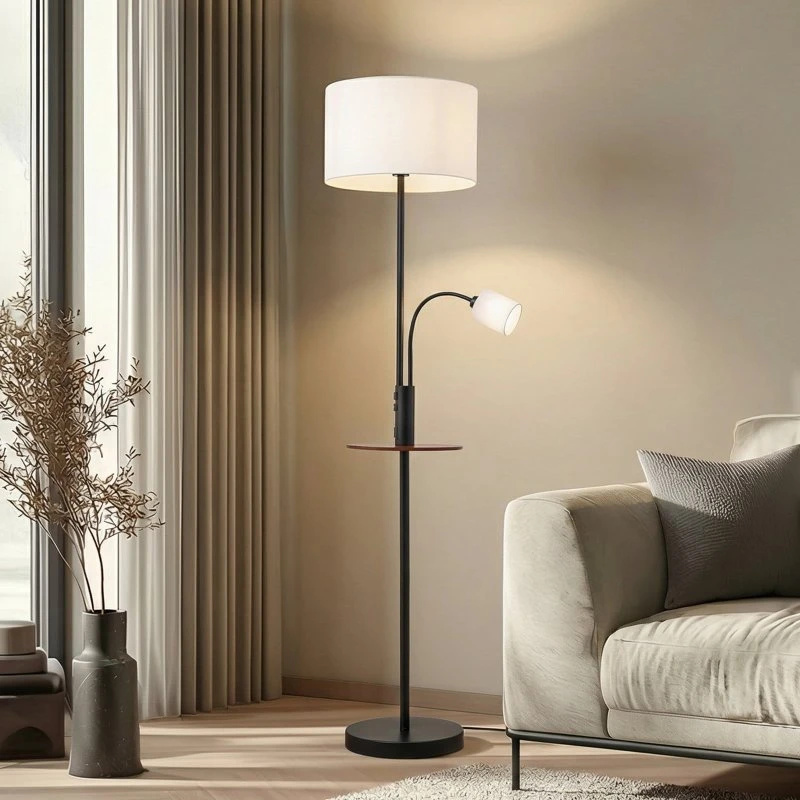 Lindby Vloerlamp Aovan Zwart met USB-aansluiting en Opbergvak