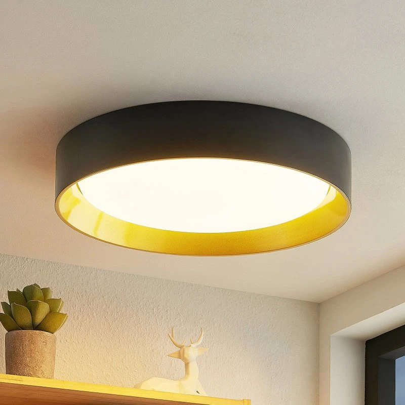 Lindby Kambia LED Plafondlamp - Zwart/Goud - Ø55 cm