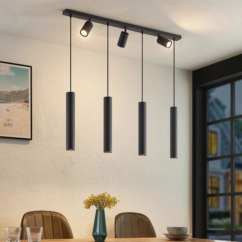 Lindby Sanad L100 Hanglamp - Zwart - 7x GU10 - 100 cm