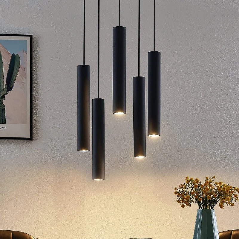 Lindby Hanglamp Sanad, Zwart, 5-Lamps, Ø 40 cm